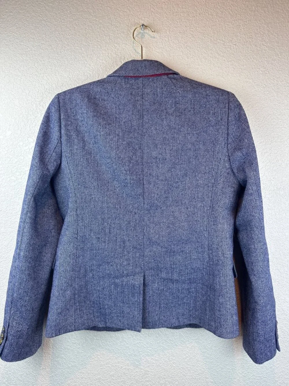 J.Crew Blue Herringbone Wool Blend Blazer Size 4 Gold Button Tailored Jacket - Picture 11 of 11